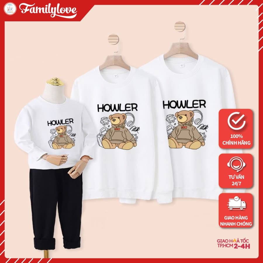 Áo Sweater Gia Đình Familylove - Mẫu Áo Gia Đình Sweater Họa Tiết Gấu Đáng Yêu Howler Chất Nỉ Da Cá — 1