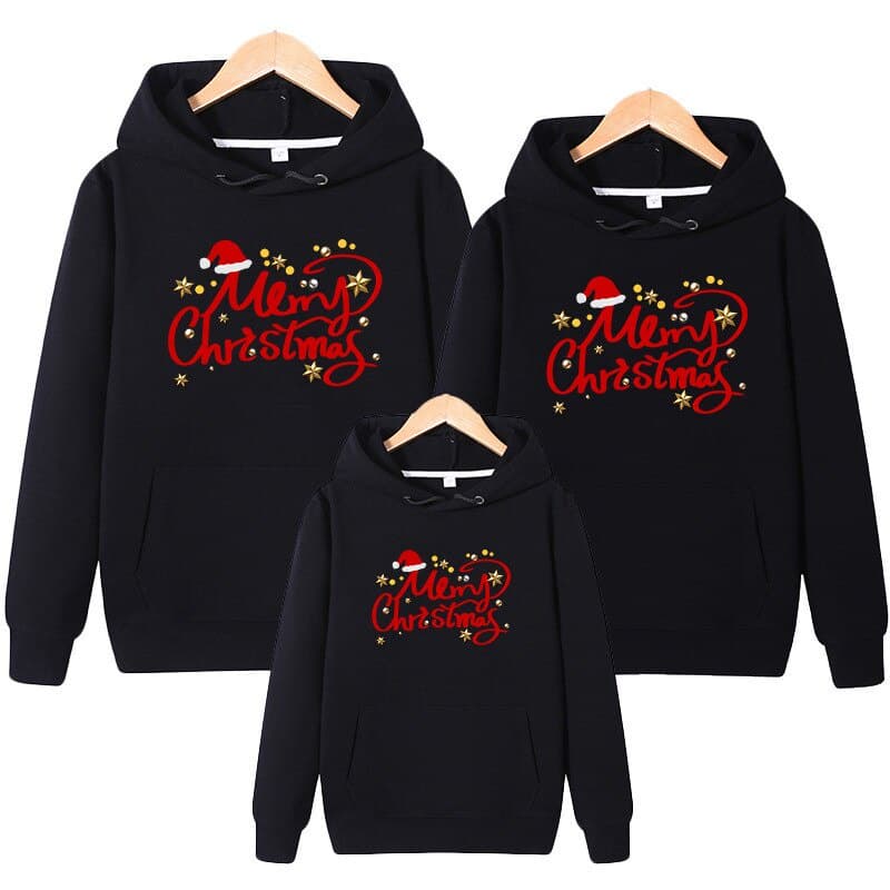 Áo Gia Đình Thu Đông Familylove -Mẫu Gia Đình Thu Đông Hoodie In Chữ Merry Christmas Chất Liệu Nỉ Da Cá Cao Cấp — 1