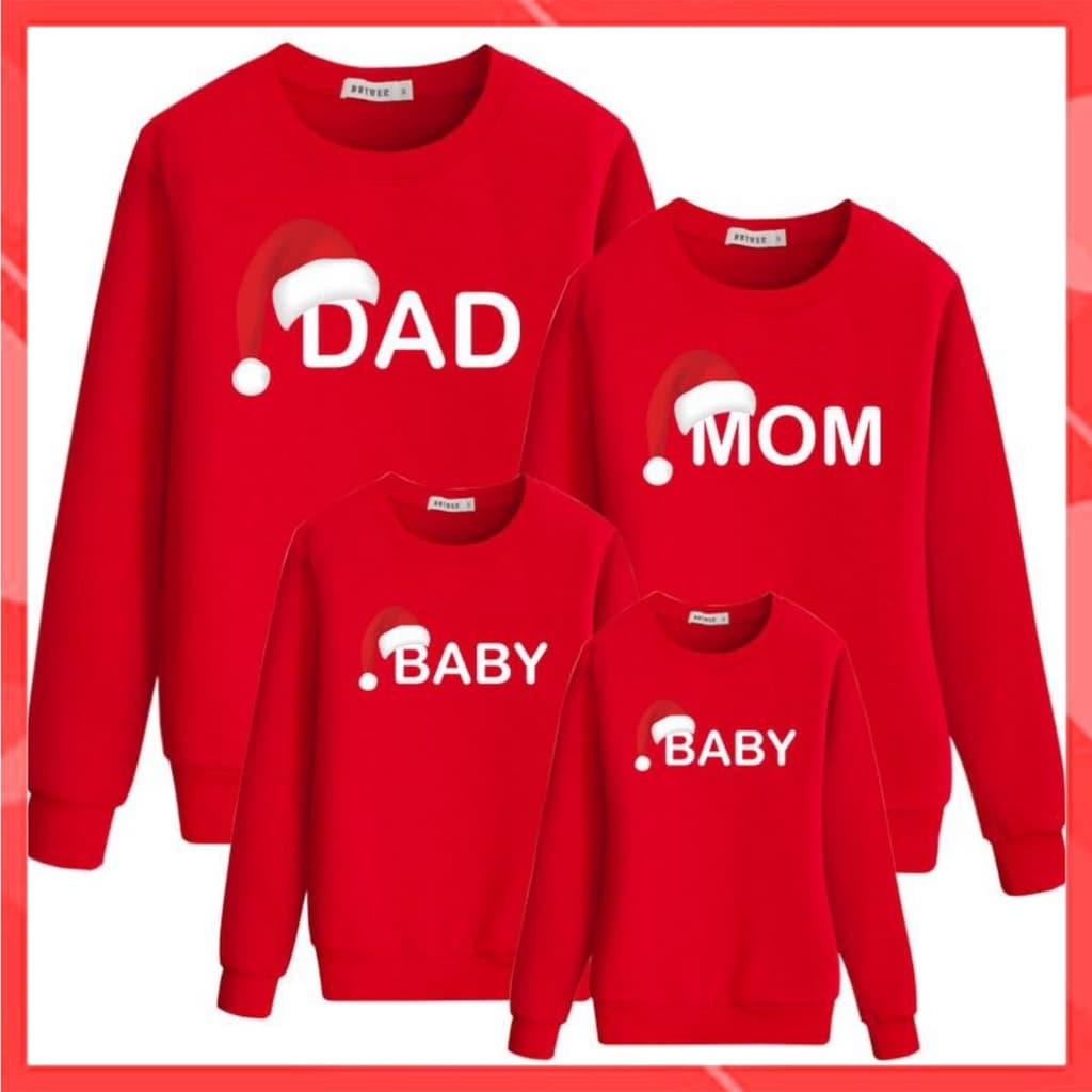 Áo Gia đình Dài Tay Familylove - Mẫu Áo Gia đình Sweater Dài Tay Nón Noel Dad Mom Baby Chất Nỉ Da Cá Cotton 100% — 1