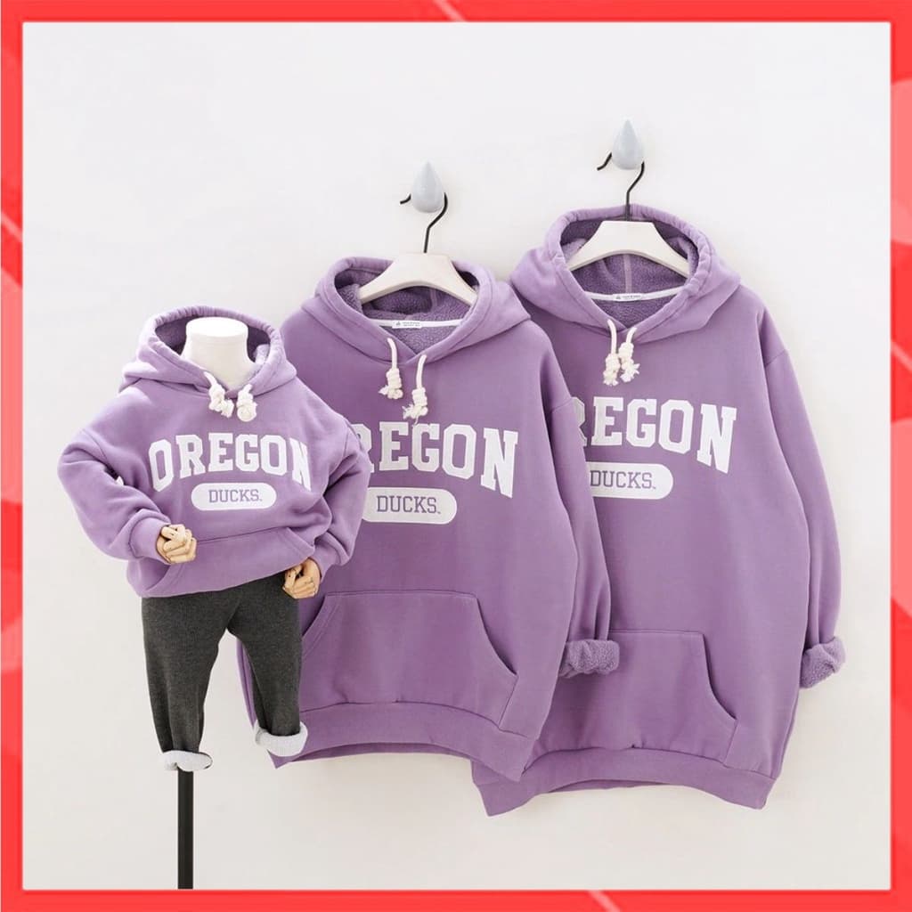 Áo hoodie gia đình Familylove - Áo gia đình thu đông tay dài Chất Cotton Da Cá In chữ Oregan Duck — 1
