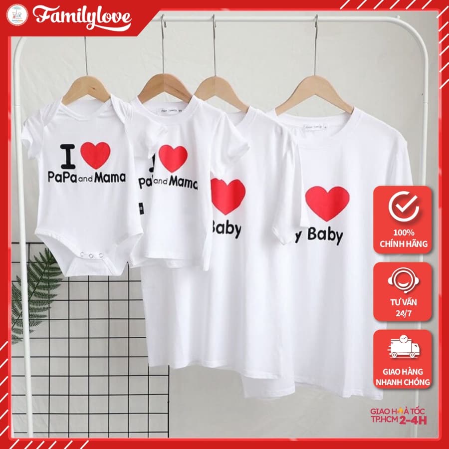 Áo gia đình Familylove - Set Áo gia đình chữ I Love Papa Mama và I love My Baby — 1