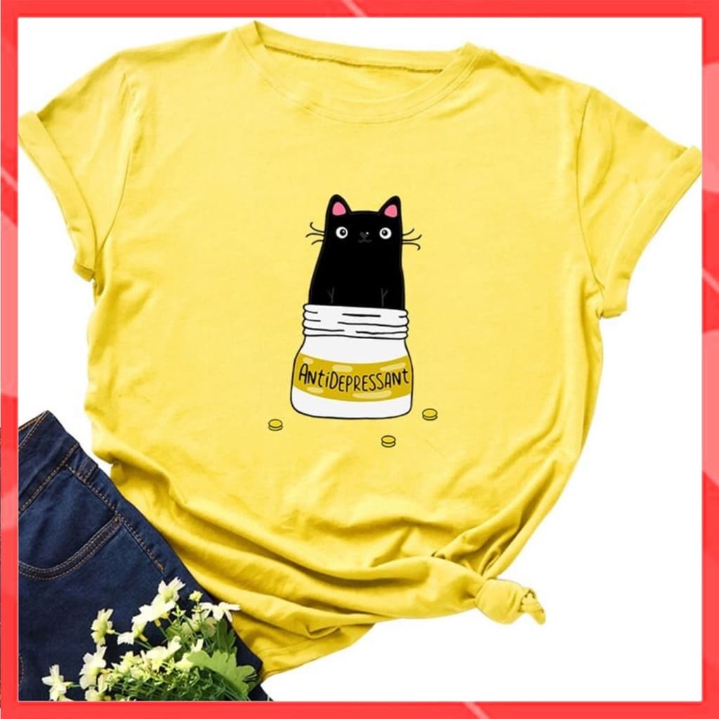 Áo thun phông nam nữ form rộng Familylove - Mẫu áo Unisex Chú Mèo AntiDepressand chất Cotton 100% cao cấp — 1