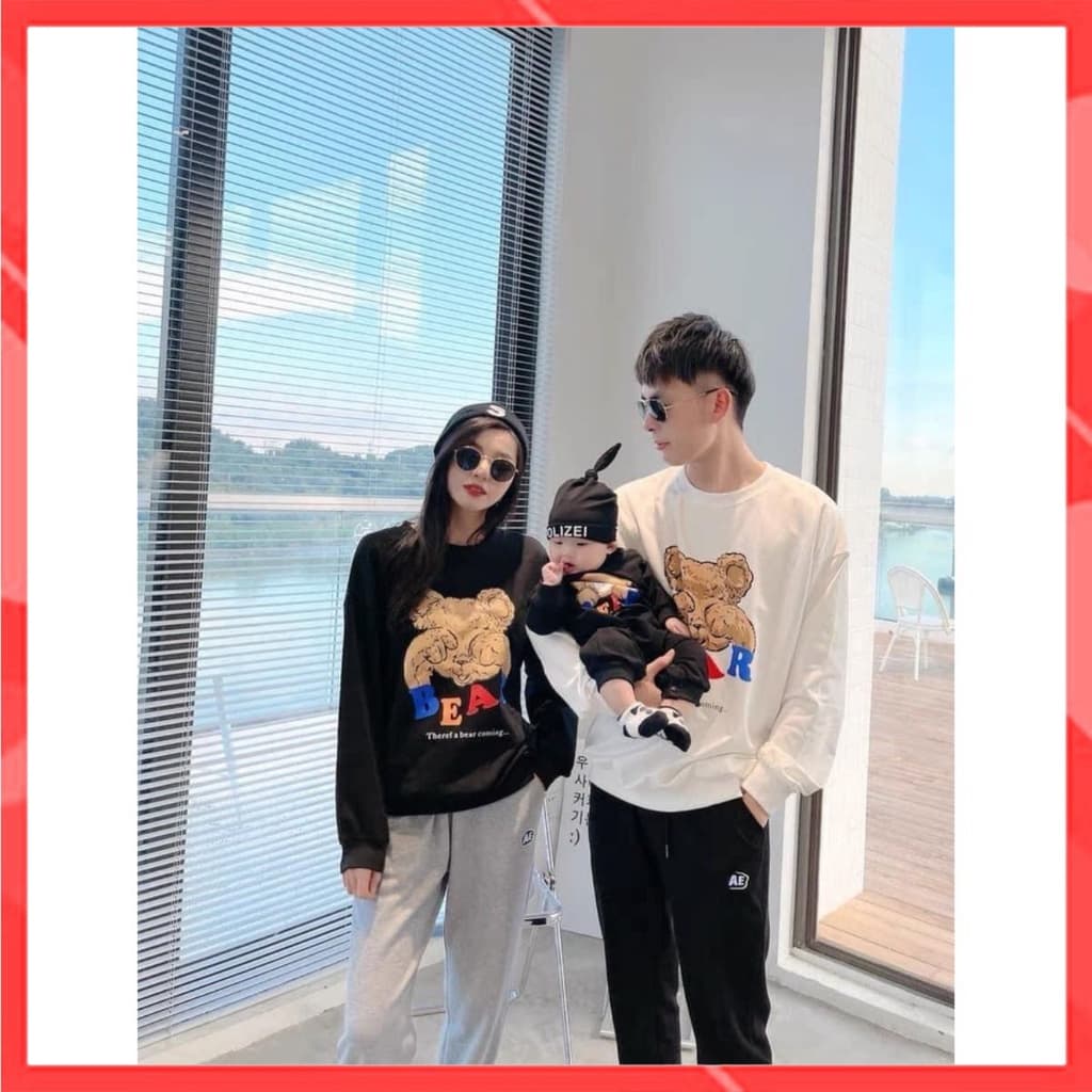 Áo Gia Đình Thu Đông Familylove - Hoodie Gia Đình Họa Tiết Gấu Bear Đáng Yêu Nỉ Da Cá Cao Cấp — 1