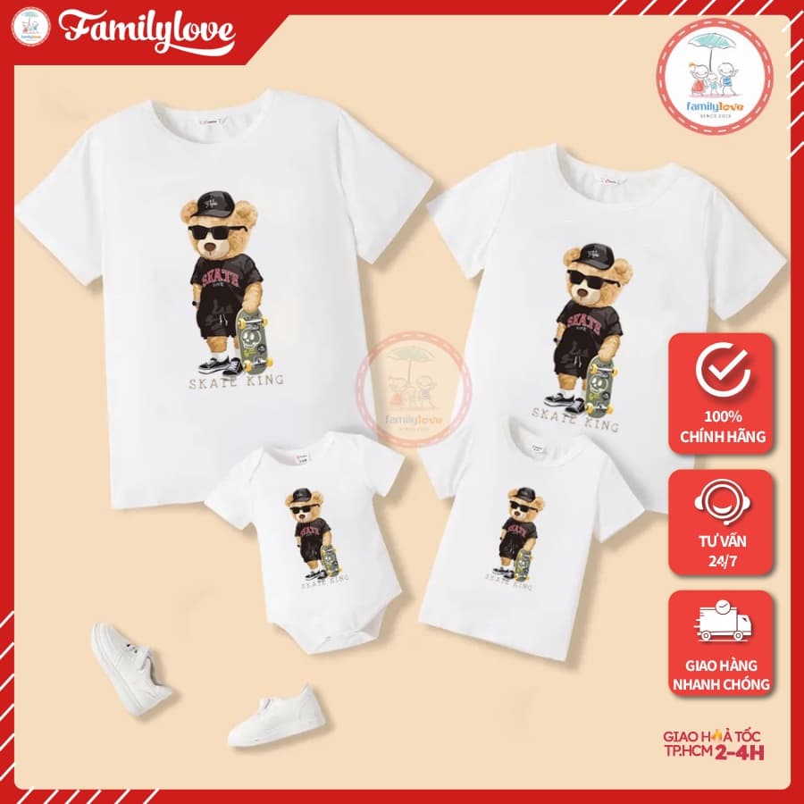 Áo gia đình Familylove - Set gia đình Gấu Skate cực dễ thương chất liệu cotton 100% co giãn — 1