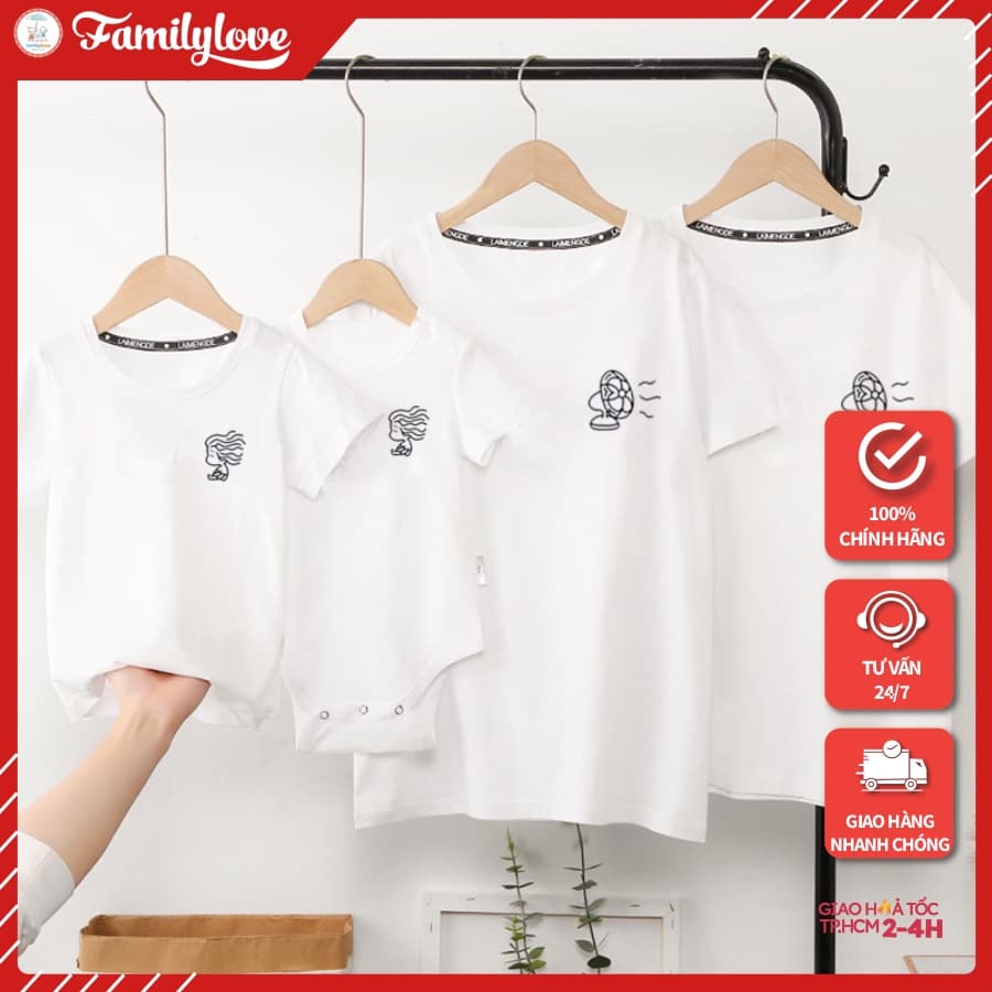 Áo Gia Đình Familylove - Set Gia Đình Logo Họa Tiết Quạt Gió Và Cô Bé Chất Liệu Cotton 100% — 1