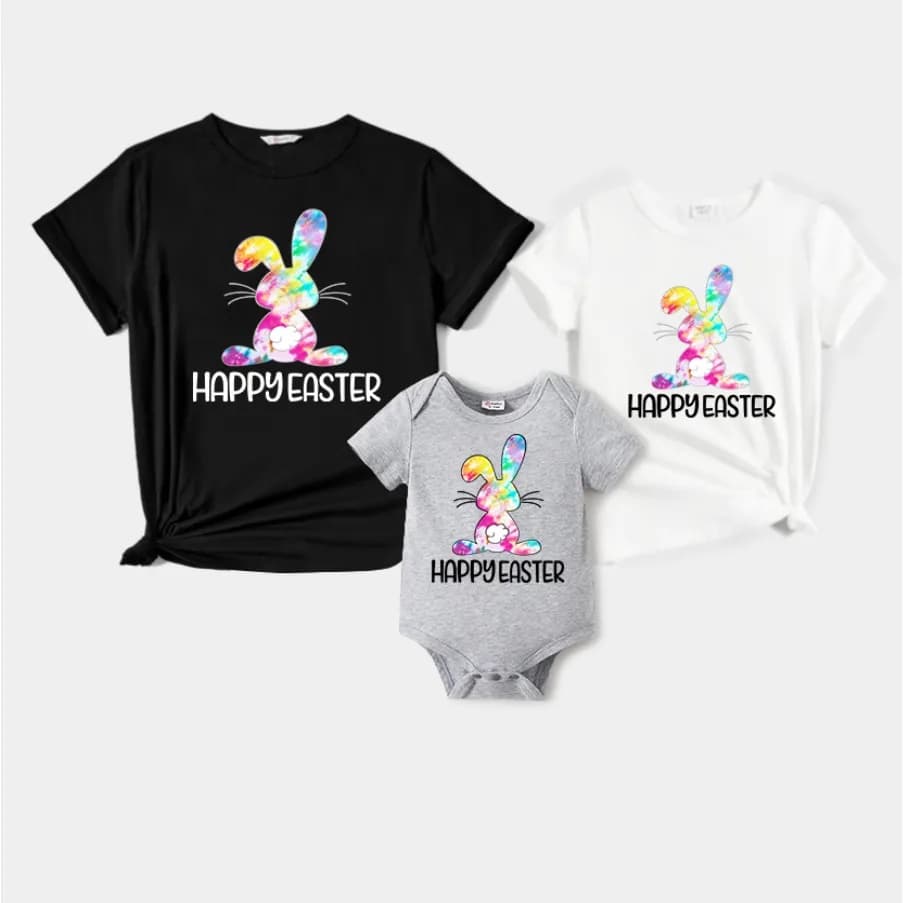 Áo Gia Đình Familylove - Đồng Phục Gia Đình Graphic Thỏ Xinh Xắn Happy Easter Cotton 100% Cao Cấp — 1