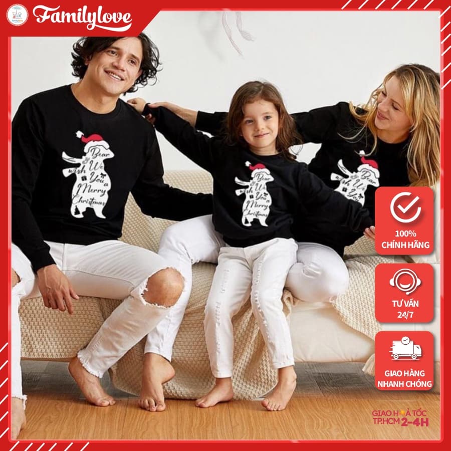 Áo Sweater FamilyLove Gia đình 💝Cotton Nỉ da cá (Hình thật chất áo + Logo Thương hiệu) 💝Chú Gấu đội nón Noel — 1
