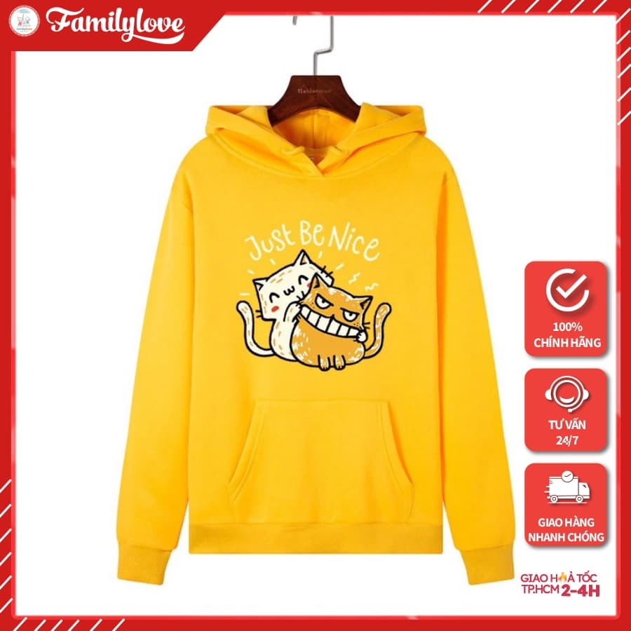 💝 Áo Hoodie Nữ form rộng 2 chú Mèo Just Be Nice 💝  - Thời trang Familylove  💝 Hàng chuẩn thương hiệu — 1