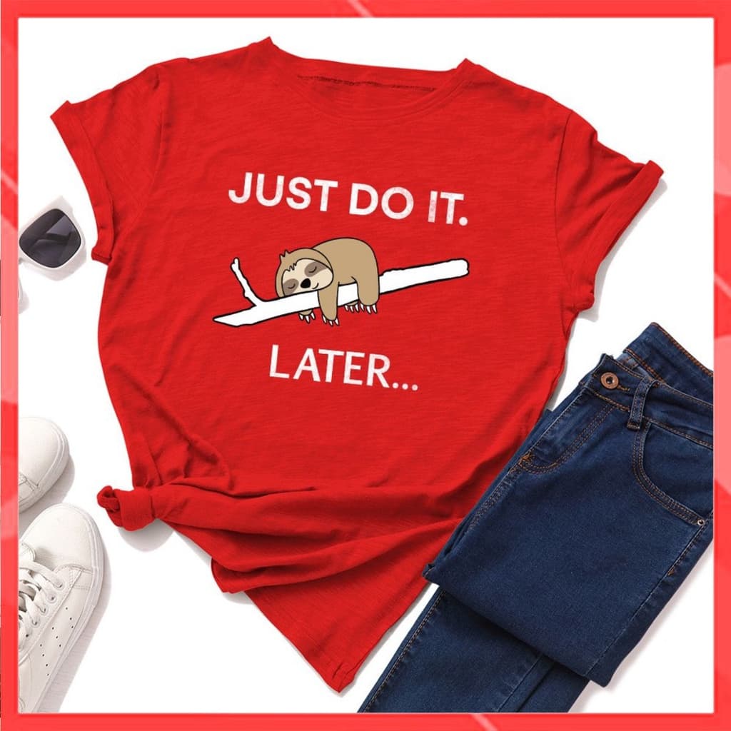 Áo thun phông nam nữ form rộng Familylove - Mẫu áo Unisex nam nữ Chú Lười JUST DO IT LATER.. — 1