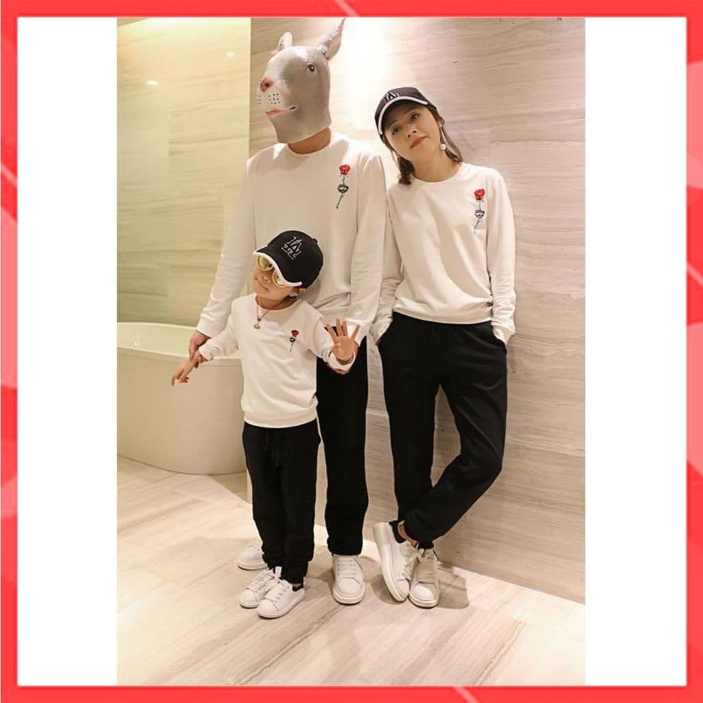 Áo gia đình Sweater FamilyLove - Mẫu áo gia đình thu đông họa tiết Rose Chất Nỉ Da Cá 100