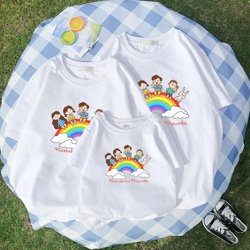 Áo gia đình Familylove - đồ gia đình họa tiết Gia đình Family đám mây cầu vồng chất liệu cotton 100%