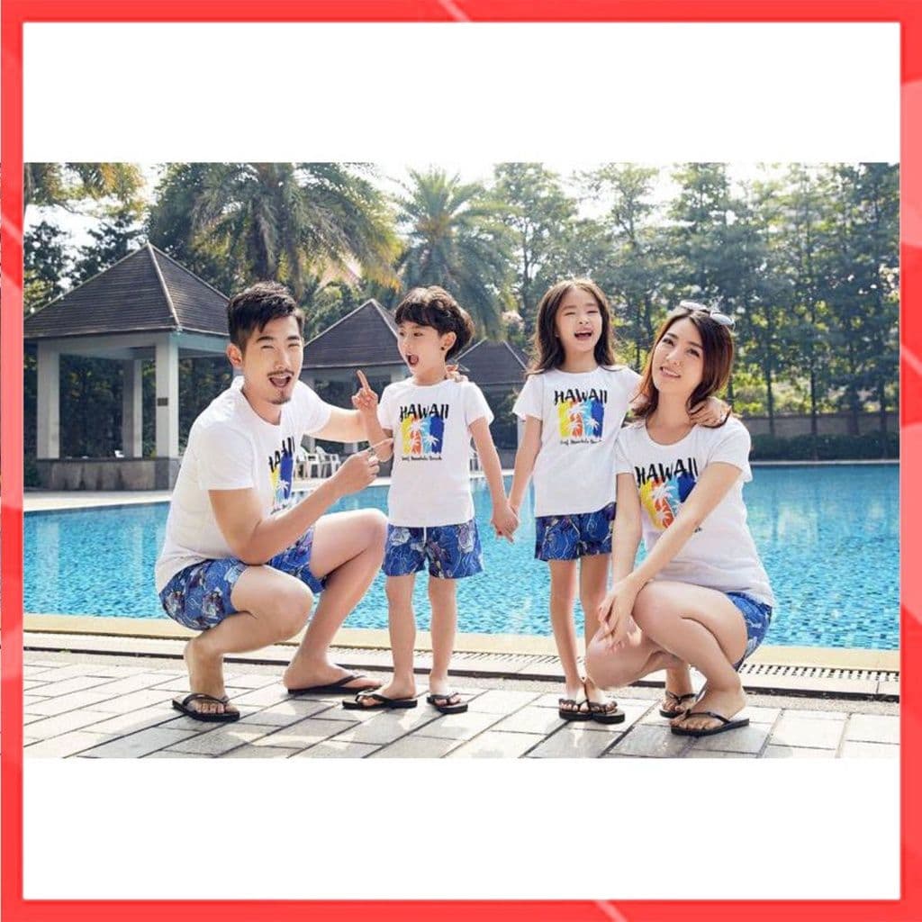 Đồ bộ gia đình Familylove - Set đồ gia đình in họa tiết hawai chất cotton 100 cao cấp Màu Trắng