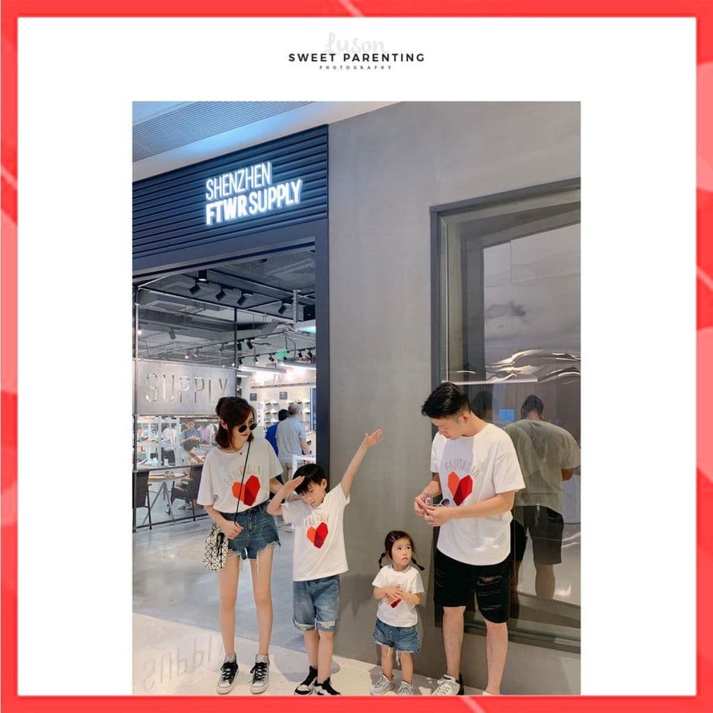 Áo gia đình Familylove – đồ gia đình in hình trái tim chữ Fantasia dễ thương chất cotton 100 co giãn