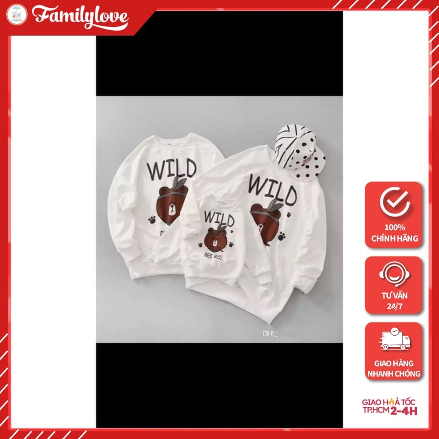 Set áo Gia Đình Thu Đông - Mẫu Sweater Gia đình Gấu WILD dễ thương cất Nỉ Cotton — 1